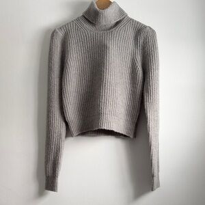 🆕 Revolve Bardot Light Gray Rory Crop Knit Turtleneck Sweater